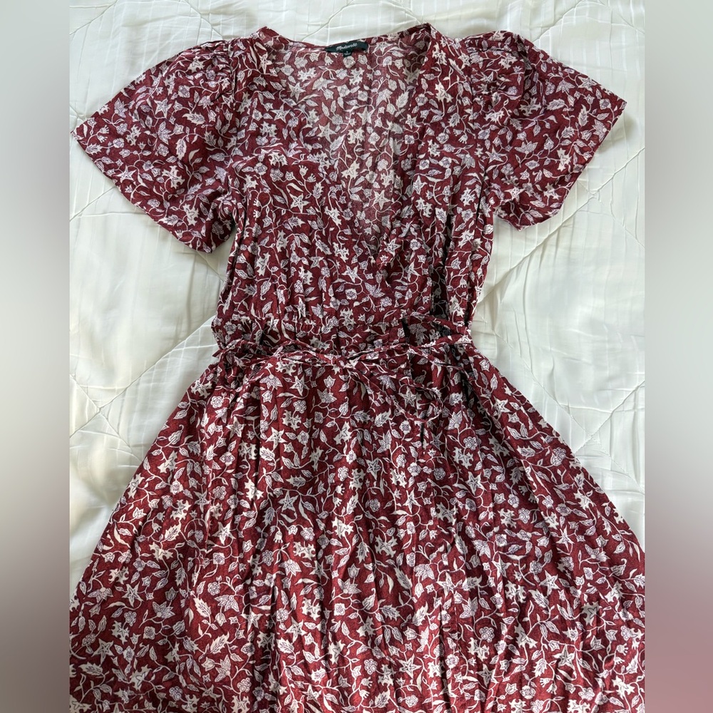 Madewell Burgundy Floral Mini Wrap Dress